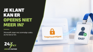 OneDrive-venster met de melding toegang geweigerd naast een gastpas aan een keykoord, met de kop Je klant kan er opeens niet meer in?
